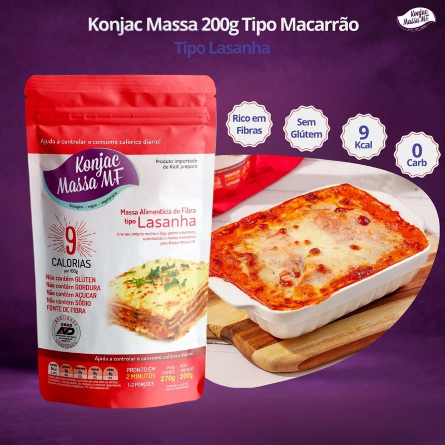 Lasanha Zero Carboidrato Konjac Massa MF, 270 g | Amazon.com.br